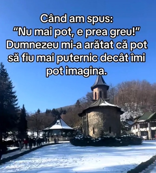 peisaj cu o biserica in spate si un mesaj scris